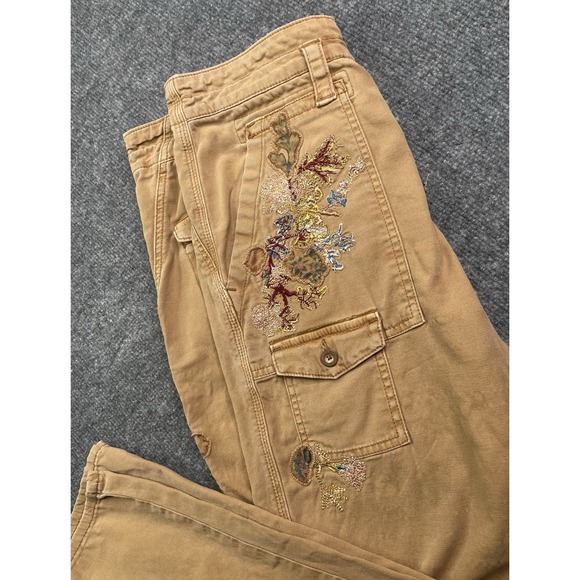 Anthropologie Pants Women's 30 Beige The Wanderer Embroidered Cargo Pockets - Picture 1 of 8